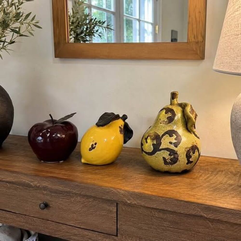 Set of 3 Gorgeous Ceramic Fruit Decor - Apple, Lemon, Pear